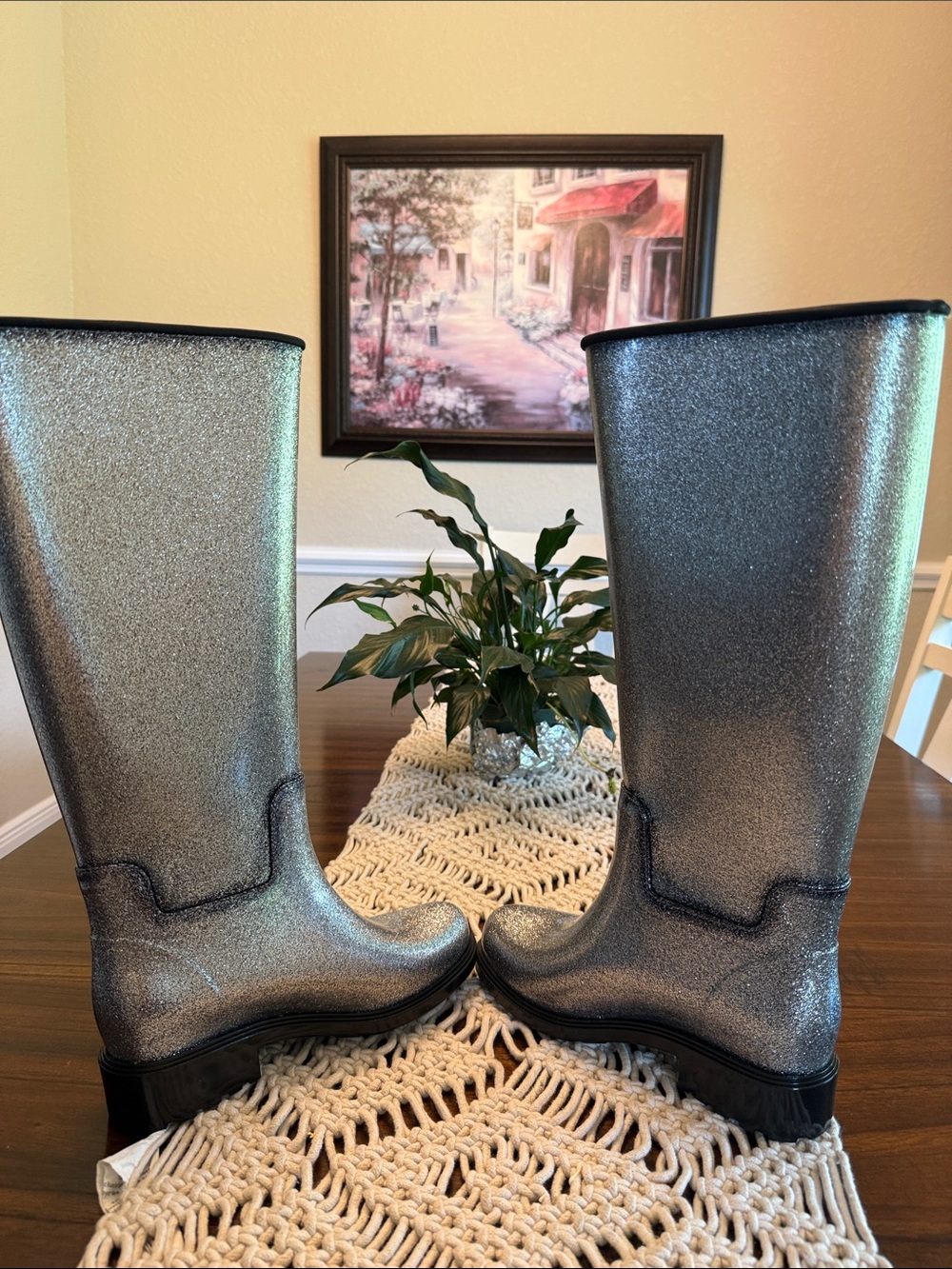 Melissa Silver Glitter Tall Rain Boots - Picture 4 of 8